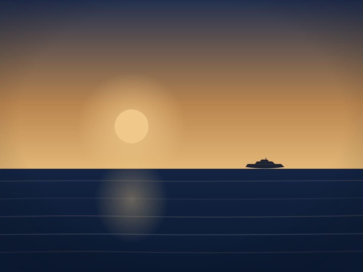 Luxury yacht moored at sunset